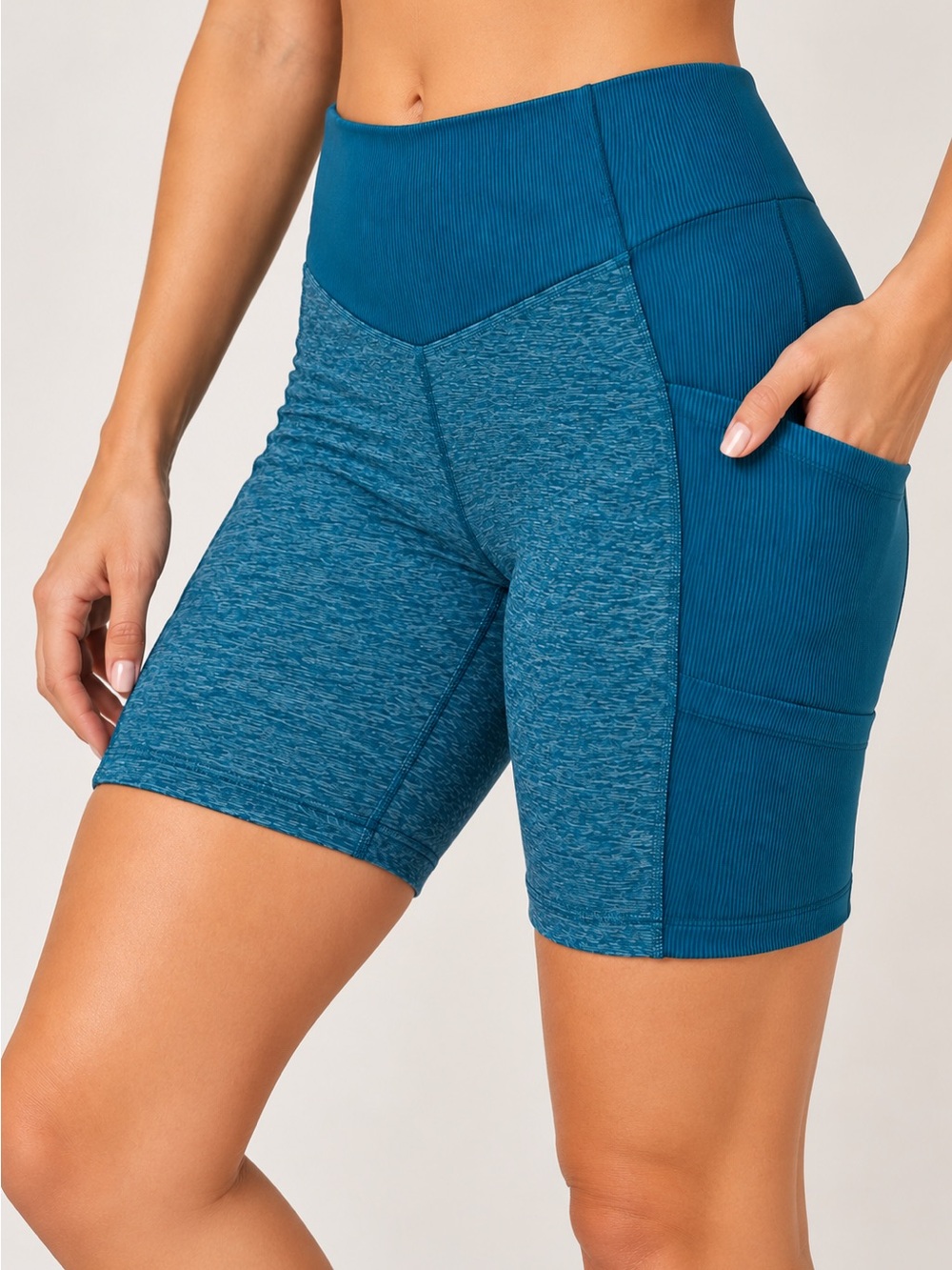 The North Face High Rise Ribbed Biker Shorts Teal Blue Women’s Large Pockets